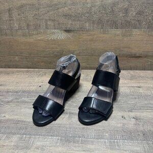 Clarks Black Strappy Open Toe Wedge Heel Sandals Women's Size 8